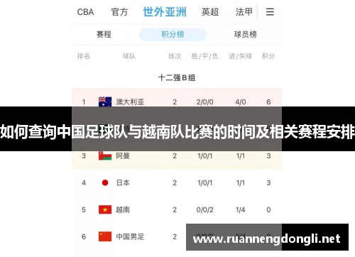 如何查询中国足球队与越南队比赛的时间及相关赛程安排